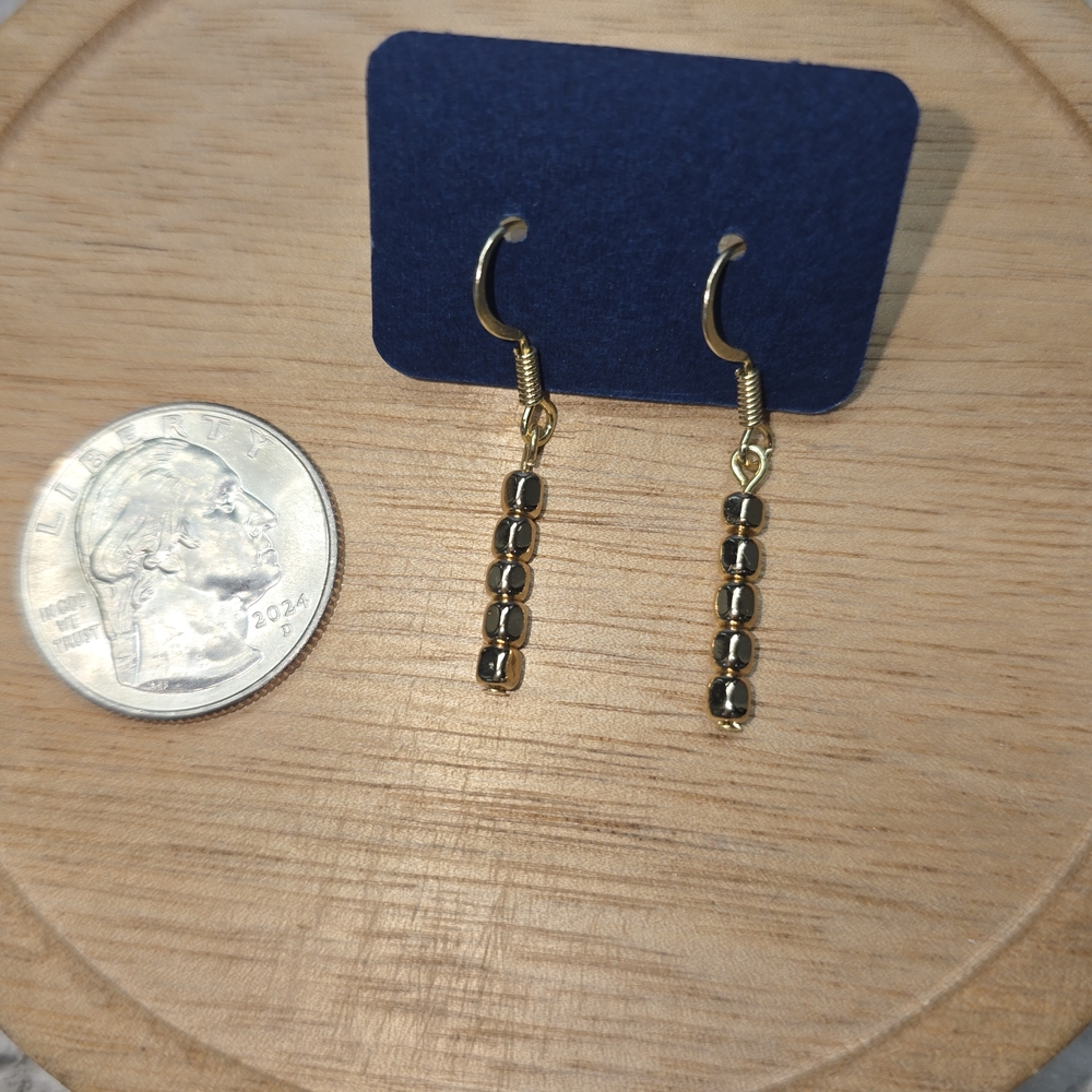 Elegant Minimalist Gold Cube Bead Beaded Earrings, Gold Colored Hooks, Handmade
